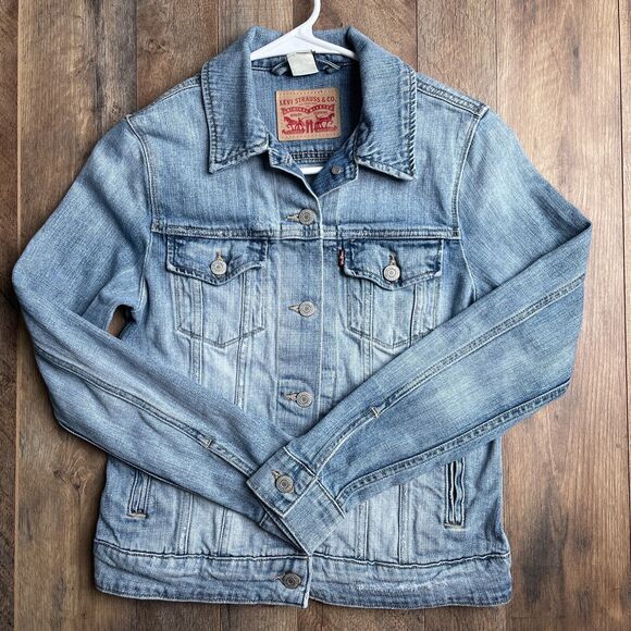 Levi's Denim Jacket Women's S Blue Trucker Streetwear Acid Wash Grunge 2245 - Picture 1 of 12
